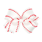 Wee Ones King Pom-Pom Edge Grosgrain Overlay Hair Bow on Clippie - White w/Red