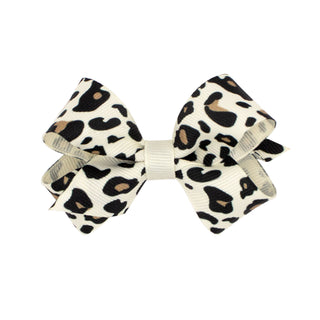 Antique White Leopard Print Hair Bow on Clippie, Wee Ones, Alligator Clip, Alligator Clip Hair Bow, Animal Print, cf-size-king, cf-size-medium, cf-size-mini, cf-type-hair-bow, cf-vendor-wee-o
