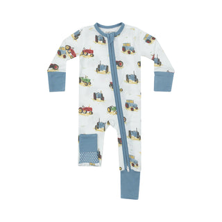 Angel Dear 2 Way Zipper Romper - Vintage Tractors
