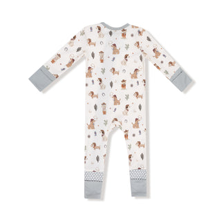 Angel Dear 2 Way Zipper Romper - Cowboy Dogs
Baby onesie with dog pattern on a white background