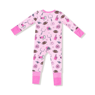 Angel Dear, Angel Dear 2 Way Zipper Romper - Game Day Pink - Basically Bows & Bowties