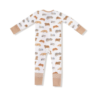 Angel Dear 2 Way Zipper Romper - Napping Puppies
Baby onesie with animal pattern on a white background