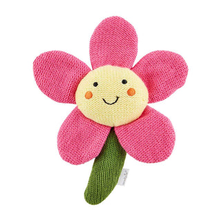Mud Pie Garden Knit Rattle Pink Flower