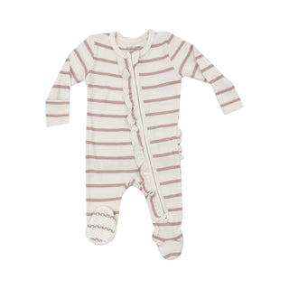 Angel Dear 2 Way Zipper Ruffle Footie - Ribbed Stripe Misty Rose