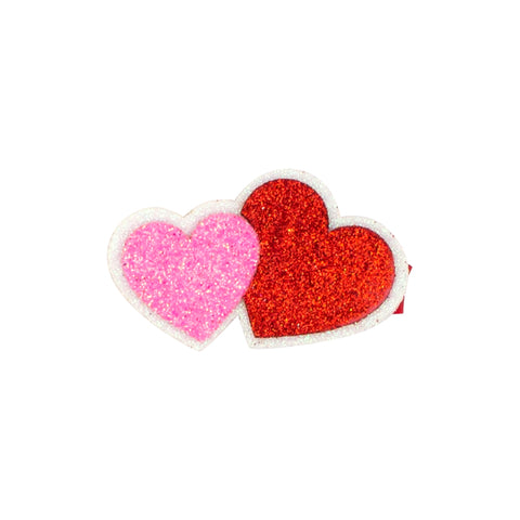 Pink & Red Double Glitter Heart on Clippie, Wee Ones, Alligator Clip, Alligator Clip Hair Bow, Clippie, Clippie Hair Bow, Glitter Heart Clip, Hair Bow, Hair Bow on Clippie, Hair Bows, Pinch C