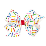 Crayon Printed Grosgrain Hair Bow on Clippie, Wee Ones, Alligator Clip, Alligator Clip Hair Bow, Back To School, cf-size-king, cf-size-mini, cf-type-hair-bow, cf-vendor-wee-ones, Clippie, Cli