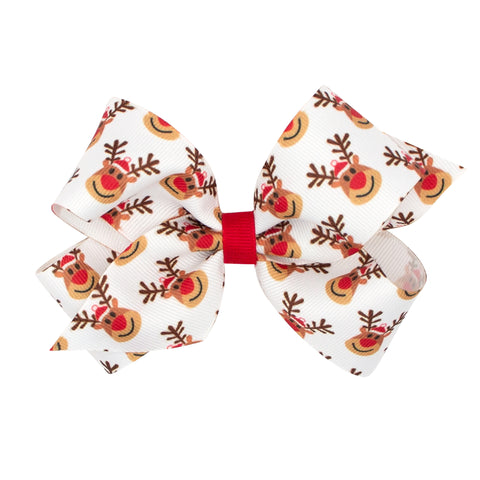 Wee Ones Medium Reindeer Printed Grosgrain Hair Bow on Clippie