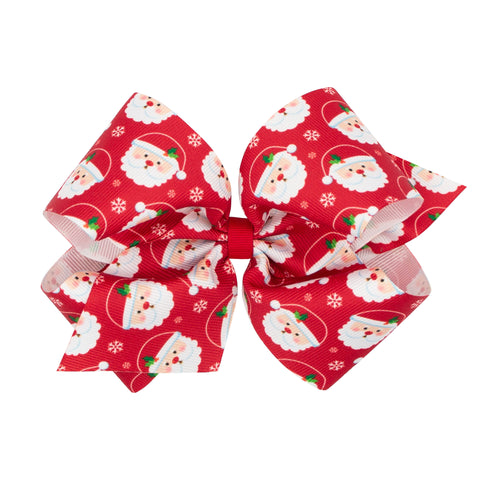 wee Ones King Red Santa Printed Grosgrain Hair Bow on Clippie