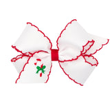 Wee Ones Medium Embroidered Moonstitch Grosgrain Hair Bow on Clippie - Candy Cane