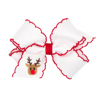 Wee Ones Medium Embroidered Moonstitch Grosgrain Hair Bow on Clippie - Reindeer