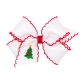 Wee Ones Medium Embroidered Moonstitch Grosgrain Hair Bow on Clippie - Christmas Tree