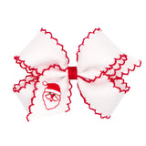 Wee Ones Medium Embroidered Moonstitch Grosgrain Hair Bow on Clippie - Santa on White