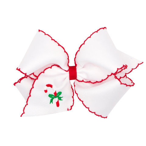 Wee Ones King Embroidered Moonstitch Grosgrain Hair Bow on Clippie - Candy Cane