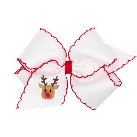 Embroidered Moonstitch Grosgrain Hair Bow on Clippie - Reindeer