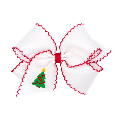 Wee ones King Embroidered Moonstitch Grosgrain Hair Bow on Clippie - Christmas Tree