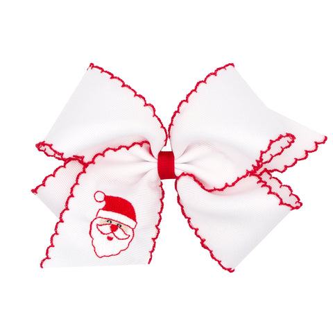 Wee Ones King Embroidered Moonstitch Grosgrain Hair Bow on Clippie - Santa on White