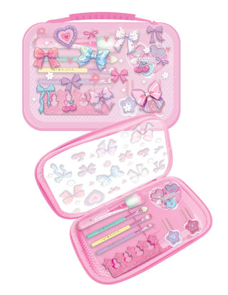 Hot Focus To Go Beauty Space - Bowtiful
Pink stationery case with various stationery items on a white background