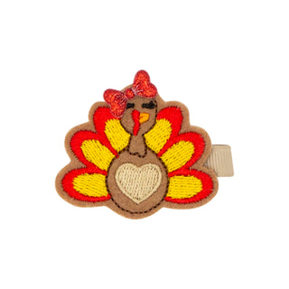 Turkey w/Bow Applique on Clippie, Wee Ones, Alligator Clip, Alligator Clip Hair Bow, cf-type-hair-bow, cf-vendor-wee-ones, Clippie, Clippie Hair Bow, Hair Bow, Hair Bow on Clippie, Hair Bows,