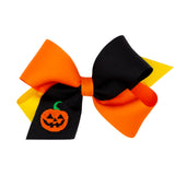 Jack O Lantern Embroidered Tri-Color Grosgrain Hair Bow on Clippie, Wee Ones, Alligator Clip, Alligator Clip Hair Bow, cf-size-king, cf-size-medium, cf-type-hair-bow, cf-vendor-wee-ones, Clip