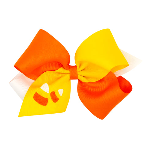 Candy Corn Embroidered Tri-Color Grosgrain Hair Bow on Clippie, Wee Ones, Alligator Clip, Alligator Clip Hair Bow, Candy Corn, cf-size-king, cf-size-medium, cf-type-hair-bow, cf-vendor-wee-on