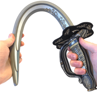 Liontouch Z-Bandit Sword
Hand holding a decorative bow and arrow with intricate designs on a white background