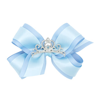 Medium Grosgrain & Satin w/Crown Hair Bow on Clippie, Wee Ones, Alligator Clip, Alligator Clip Hair Bow, cf-type-hair-bow, cf-vendor-wee-ones, Clippie, Clippie Hair Bow, Crown, Hair Bow, Hair