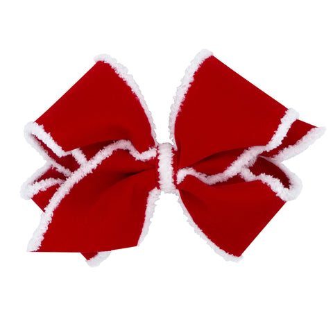 Wee Ones King Red w/White Faux Fur Edge Velvet & Grosgrain Overlay Hair Bow on Clippie