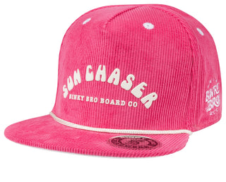 BinkyBro Kids Chaser Hat 
BinkyBro Kids Chaser Hat
Pink cap with white text on a white background