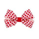 Wee Ones Mini White with Red Hearts Print Hair Bow on Clippie