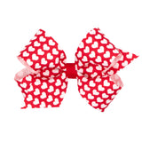 Wee Ones Medium Red with White Hearts Print Hair Bow on Clippie