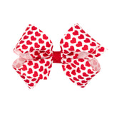 Wee Ones Medium White with Red Hearts Print Hair Bow on Clippie