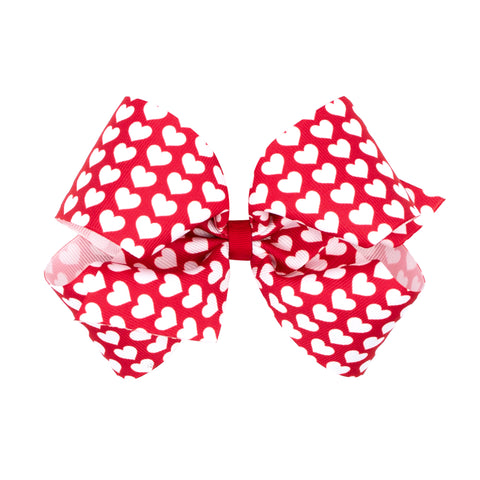 Wee Ones King Red with White Hearts Print Hair Bow on Clippie