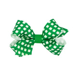 Wee Ones Mini Green with with White Shamrocks Print Hair Bow on Clippie