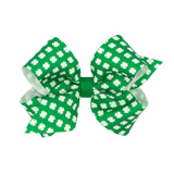 Wee Ones Medium Green with with White Shamrocks Print Hair Bow on Clippie