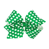 Wee Ones King Green with with White Shamrocks Print Hair Bow on Clippie