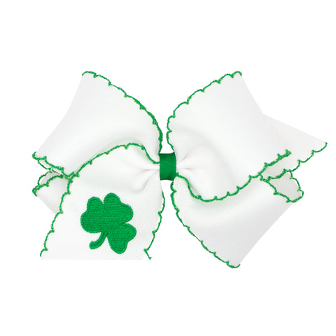 Wee Ones King Moonstitch with Shamrock Embroidered Hair Bow on Clippie