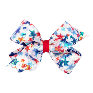 Wee Ones Star Print Sequin Hair Bow on Clippie Medium