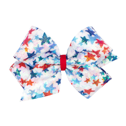 Wee Ones Star Print Sequin Hair Bow on Clippie King