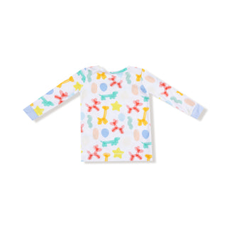 Angel Dear Long Sleeve Loungewear Set - Balloon Animals Blue
Colorful long-sleeve shirt with abstract pattern on a white background