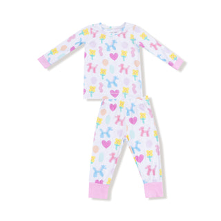 Angel Dear Long Sleeve Loungewear Set - Balloon Animals Pink
Children's onesie with colorful pattern on a white background