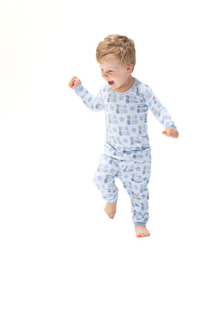 Angel Dear Long Sleeve Loungewear Set - Big Bro
Child wearing a blue patterned onesie on a white background