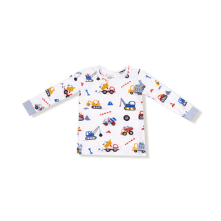 Angel Dear Long Sleeve Loungewear Set - Crayon Construction
Children's long-sleeve shirt with colorful construction vehicle pattern on a white background