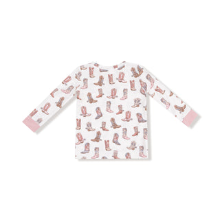 Angel Dear Long Sleeve Loungewear Set - Future Cowgirl
Long-sleeve shirt with pink cowboy boot pattern on a white background