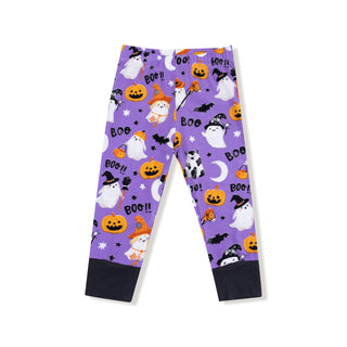 Angel Dear Long Sleeve Loungewear Set - Glow in the Dark Costumed Ghosts Purple
Halloween-themed leggings with ghosts, pumpkins, and cats on a purple background.