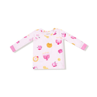 Angel Dear Long Sleeve Loungewear Set - Hanukkah Pink
Children's long-sleeve shirt with colorful patterns on a white background