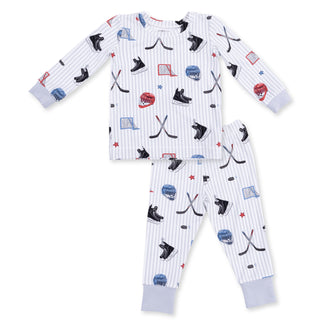 Angel Dear Long Sleeve Loungewear Set - Hockey Stripe
Children's pajama set with hockey-themed design on a white background