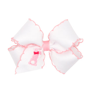 Wee Ones, Wee Ones White with Pink Bunny Moonstitch Hair Bow on Clippie - Basically Bows & Bowties