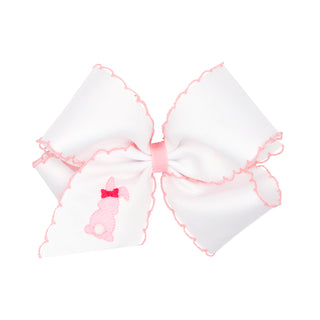 Wee Ones, Wee Ones White with Pink Bunny Moonstitch Hair Bow on Clippie - Basically Bows & Bowties
