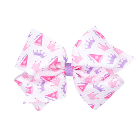 Wee Ones Crown Print Hair Bow on Clippie King