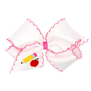 Wee Ones School Embroidered Moonstitch Grosgrain Hair Bow on Clippie King
